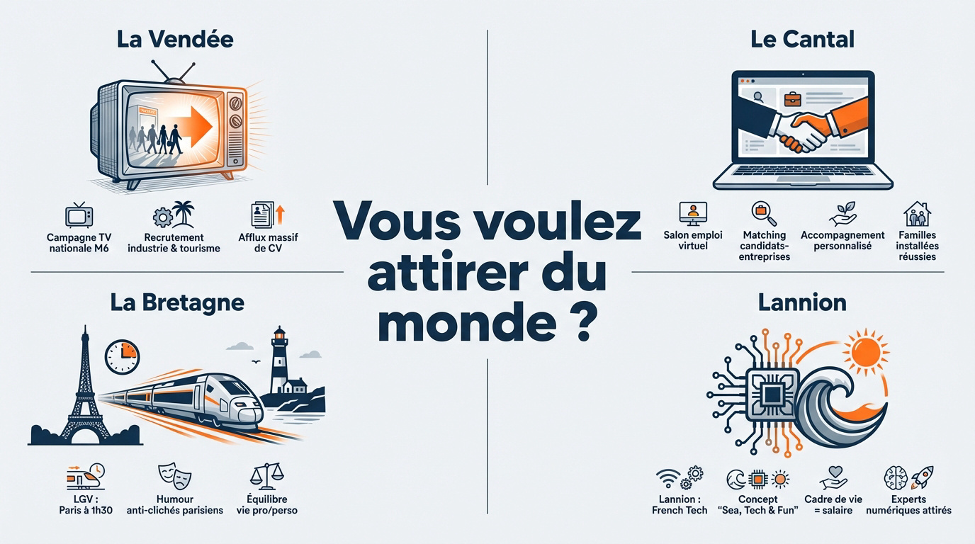 Infographie sur les stratégies territoriales pour attirer de nouveaux habitants