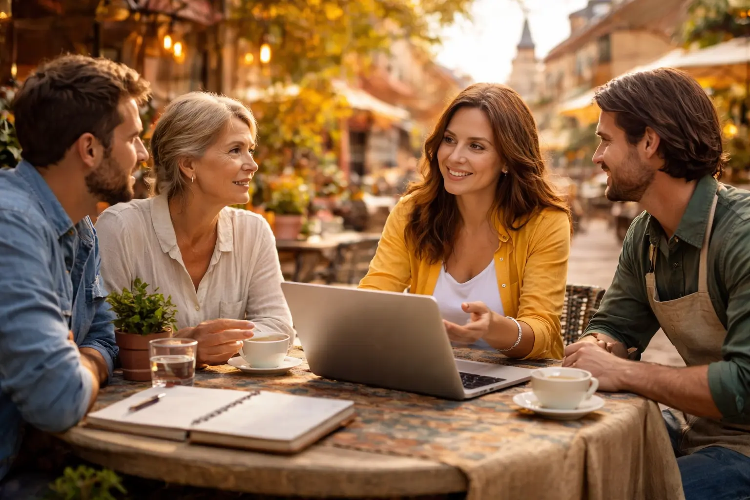equipe d entrepreneurs et porteurs de projets discutant autour d un ordinateur dans une ville europeenne initiative locale