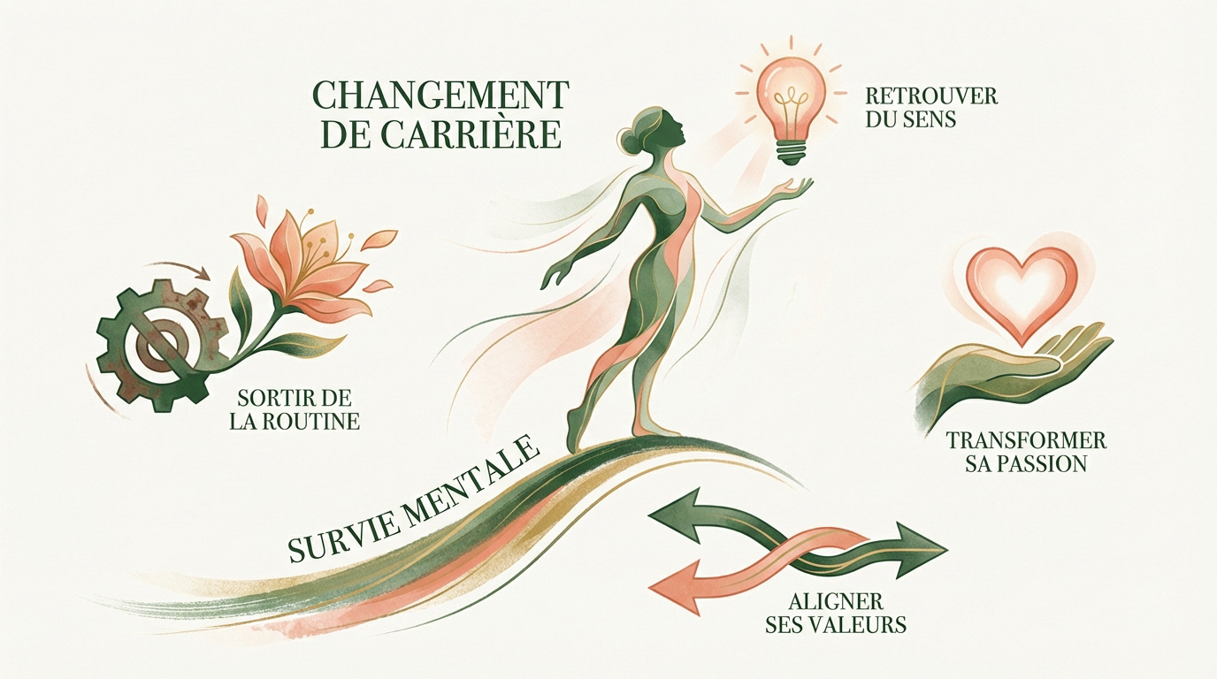 Illustration du bien-être mental et de la transition vers une nouvelle carrière épanouissante