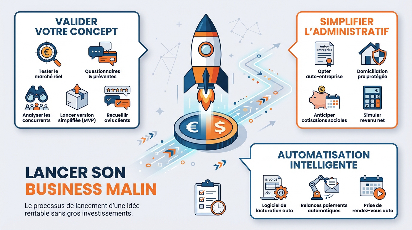 Entrepreneur en train de valider une idée de business rentable sur son ordinateur