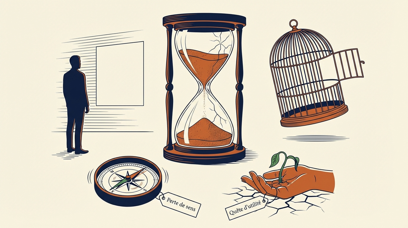 Illustration d'un employé face à l'ennui et la quête de sens au travail