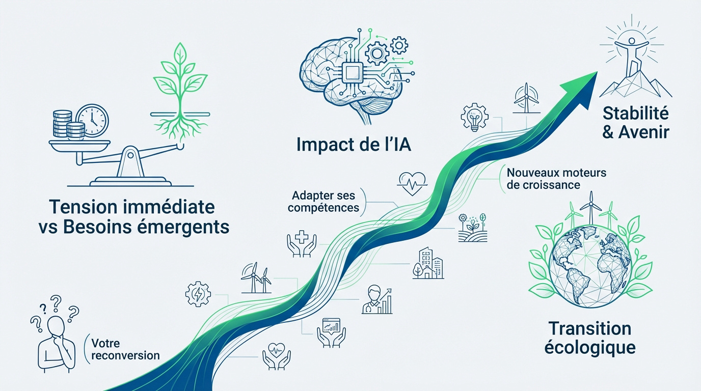 Illustration d'un professionnel en pleine reconversion vers un métier porteur