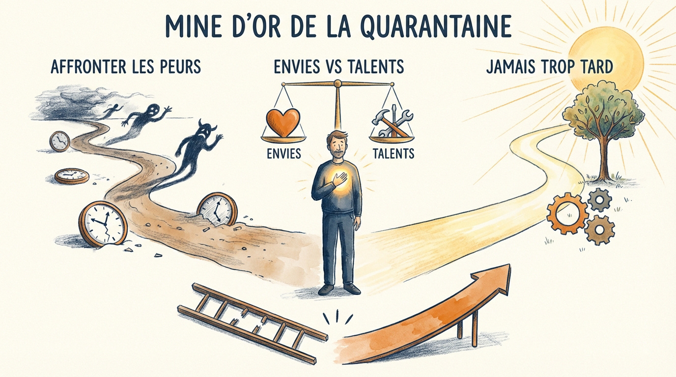 Un nouveau départ professionnel à quarante ans symbolisé par une route lumineuse