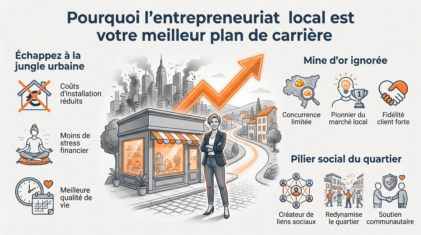 Entrepreneur local accueillant ses clients dans sa boutique de village